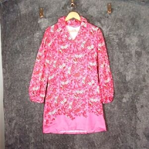 Lily Pulitzer Wayles Hotty Pink Ring Silk Tunic Shirt Dress Vacation Womes 4=S